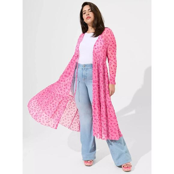 Betsey Johnson Tops - Torrid x Betsey Johnson Mesh Tie Front Long Sleeve Kimono Pink Plus Size 4 4X
